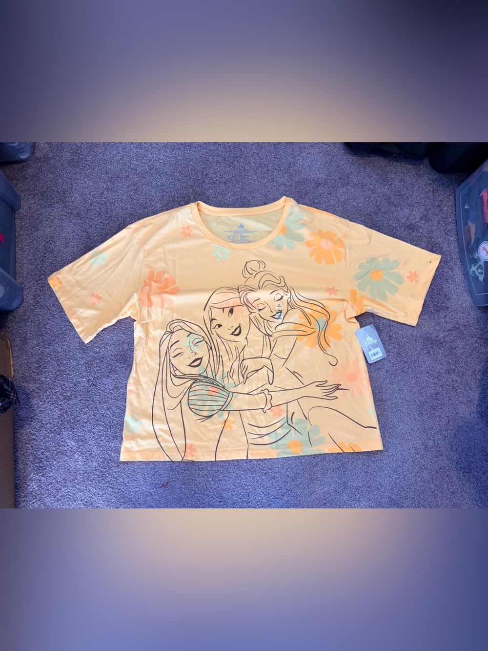 NWT Disney Peach Short-Sleeve Graphic Tee with Pastel Floral Accents